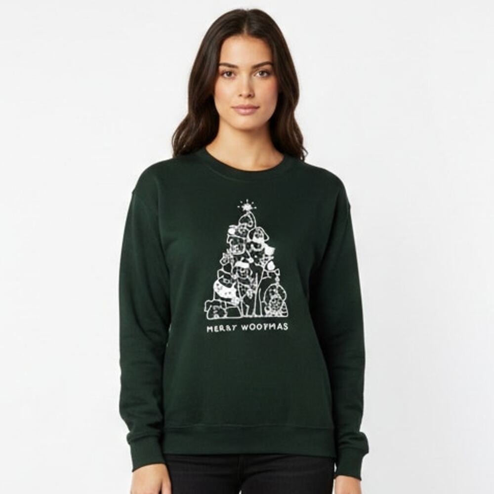 Unisex Mens Womens GILDAN Merry Woofmas Christmas Sweater Green Size Small